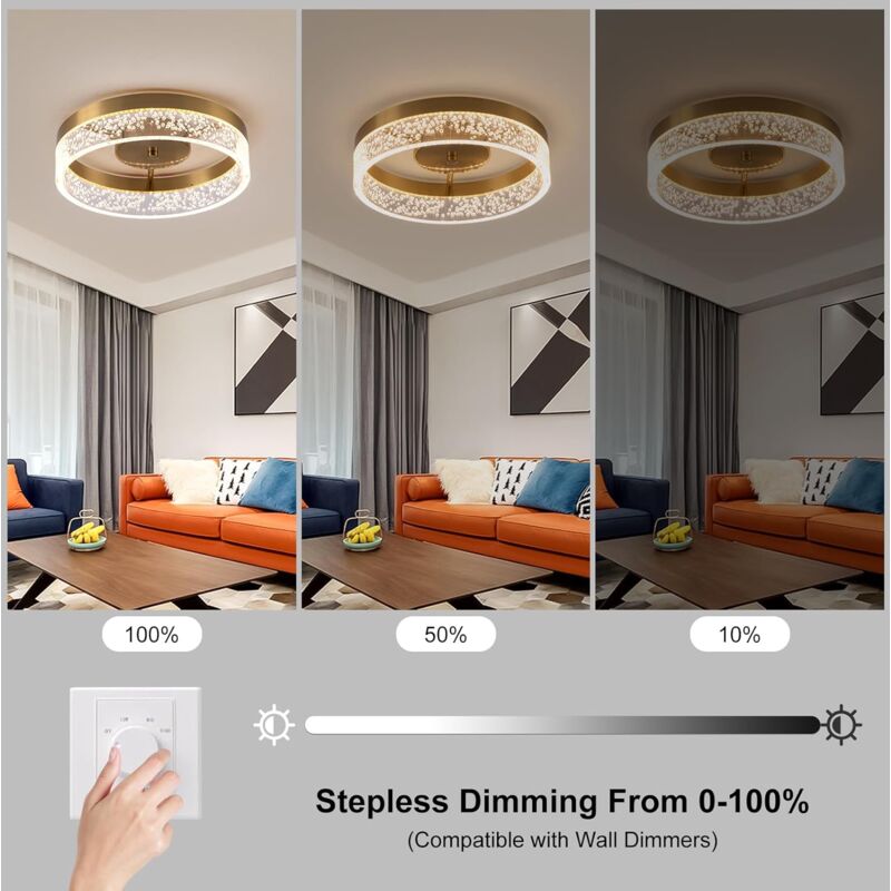 Ganeed Modern LED Ceiling Light Fixture, 11.65" Flush Mount Kitchen Lighting Gold with Clear Seeded Acrylic Lampshade,Round Ceiling Lamp Lights for Hallway Dining Room - Image 3