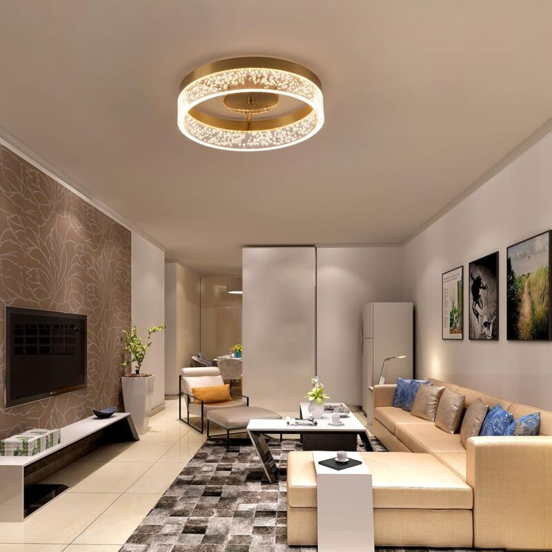 Ganeed Modern LED Ceiling Light Fixture, 11.65" Flush Mount Kitchen Lighting Gold with Clear Seeded Acrylic Lampshade,Round Ceiling Lamp Lights for Hallway Dining Room - Image 4