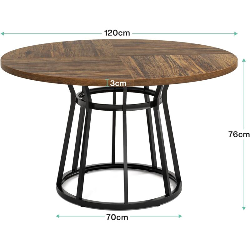 Tribesigns Round Dining Table for 4 People, Circle Dining Room Table with Metal Base, 120cm Round Kitchen Dinner Table for Living Room Kitchen Dining Room (Brown) - Image 3