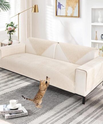 Thick Sofa Cover 1/2/3/4 Seater L Shape Sofa Slipcover Protector Universal Non-Slip Faux Fur Couch Cover for Living Room (Soft Chenille White, 70 x 180cm)