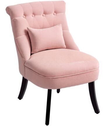 HOMCOM Fabric Single Sofa Dining Chair Upholstered W/ Pillow Solid Wood Leg Living Room Pink