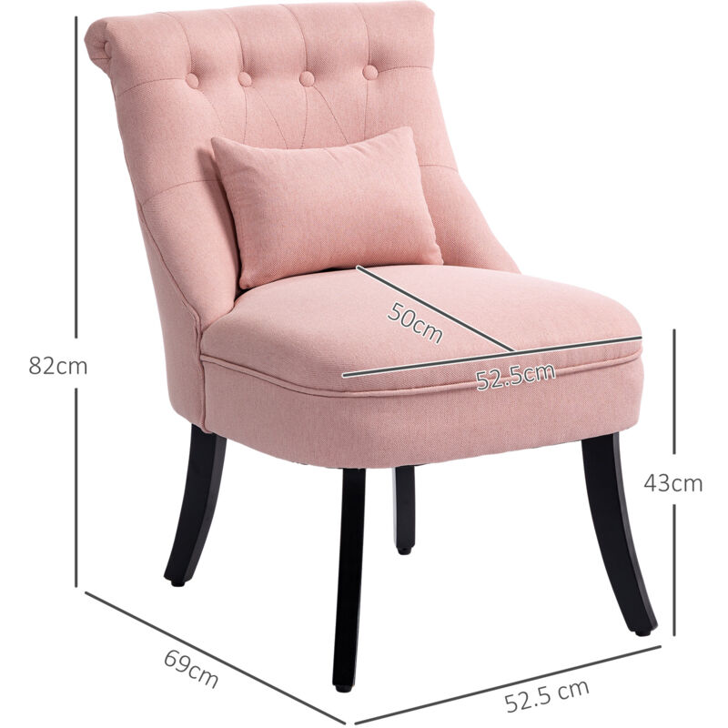 HOMCOM Fabric Single Sofa Dining Chair Upholstered W/ Pillow Solid Wood Leg Living Room Pink - Image 2