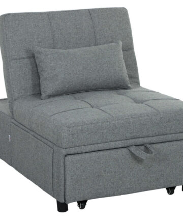 HOMCOM 4-in-1 Pull Out Sleeper Chair Bed with Pockets, Light Grey