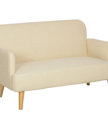 HOMCOM 2 Seater Sofa with 21cm Thick Padding and Wood Legs, Cream White