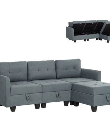 HOMCOM Convertible Modular Sectional Sofa w/ Storage Wood Frame Dark Grey
