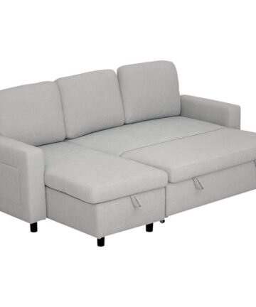 HOMCOM Pull Out Sofa Bed L Shape Corner Sofa w/ Reversible Chaise Light Grey