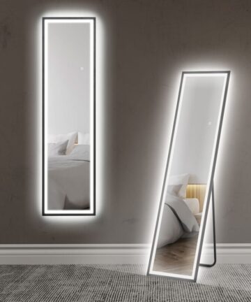 HOMCOM 150 x 40cm Full Length Mirror w/ Adjustable Lights Metal Frame Black