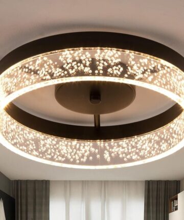 Ganeed Modern LED Ceiling Light Fixture,11.65" Flush Mount Kitchen Lighting Black with Clear Seeded Acrylic Lampshade,RoundCeiling Lamp Lights for Hallway Dining Room