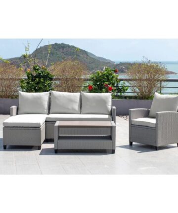 Mint Essentials Stockholm Outdoor Chaise Lounge Set with Armchair- Rattan Garden Removable Cushions