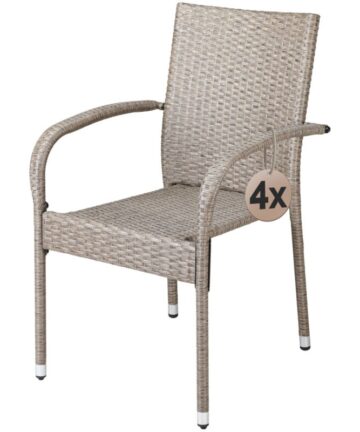 CASARIAÂ® 4/8 Piece Polyrattan Stacking Garden Chair Set Stackable Weatherproof Outdoor Chairs with Armrest 160kg Capacity Camping Patio Balcony Deck Seating 4er Set Creme (de)