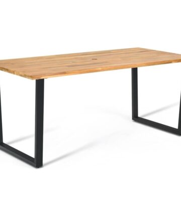 COSTWAY 175 x 80cm Patio Rectangle Dining Table for 6 Person with Umbrella Hole