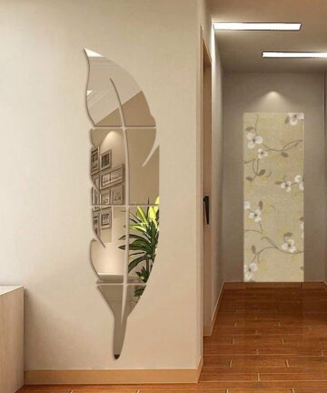 3D Acrylic Mirror Wall Decor Feather Shape Self-adhesive Wall Decor,73Ã—18cm, Silver