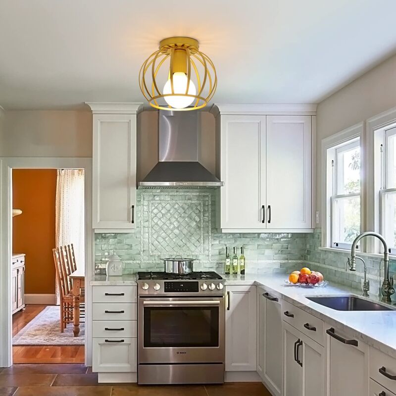 GOECO Vintage ceiling lamp, semi-entertained ceiling lamp, metal cage ceiling lamps - Image 2