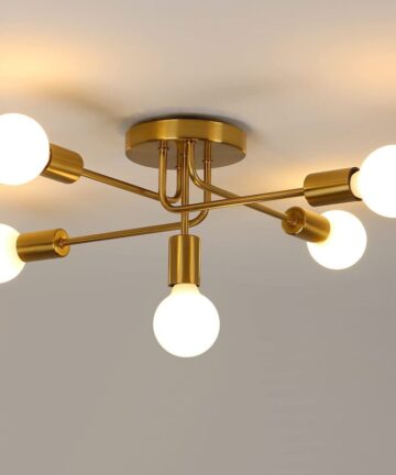GOECO Industrial ceiling chandelier, 5 lights E27 Ceiling lighting in metal, gold ceiling light, retro ceiling lamp for living room kitchen dining room bedroom