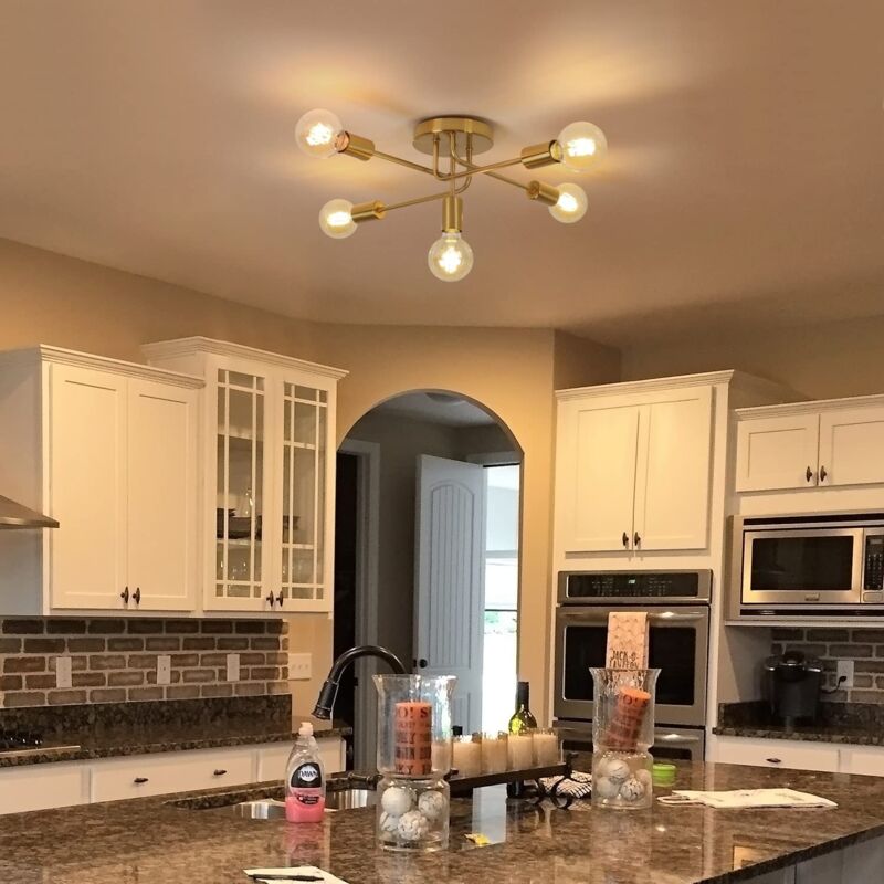 GOECO Industrial ceiling chandelier, 5 lights E27 Ceiling lighting in metal, gold ceiling light, retro ceiling lamp for living room kitchen dining room bedroom - Image 3