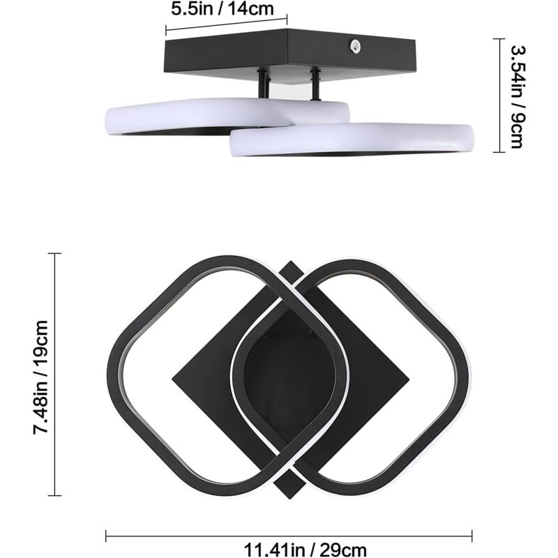 GOECO LED Ceiling Light Modern Black, 19W Acrylic LED Ceiling Lamp 2550LM, Square Light Cool White 6500K for Bedroom Living Room Kitchen Hallway (24x24x10cm) - Image 2