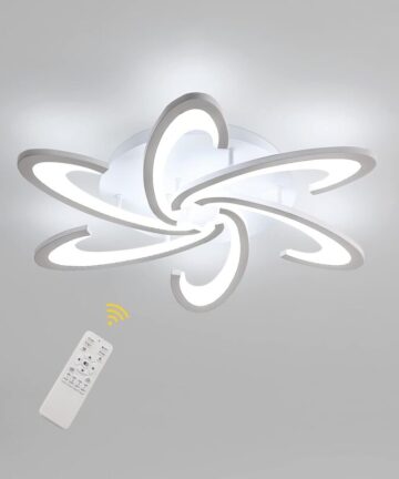 GOECO LED Ceiling Light Modern White Dimmable, 54W 6300LM Adjustable Brightness with Remote, Creative 6-Blade Acrylic Design for Living Room Kitchen Bedroom (L70 x W70 x H9 cm) -