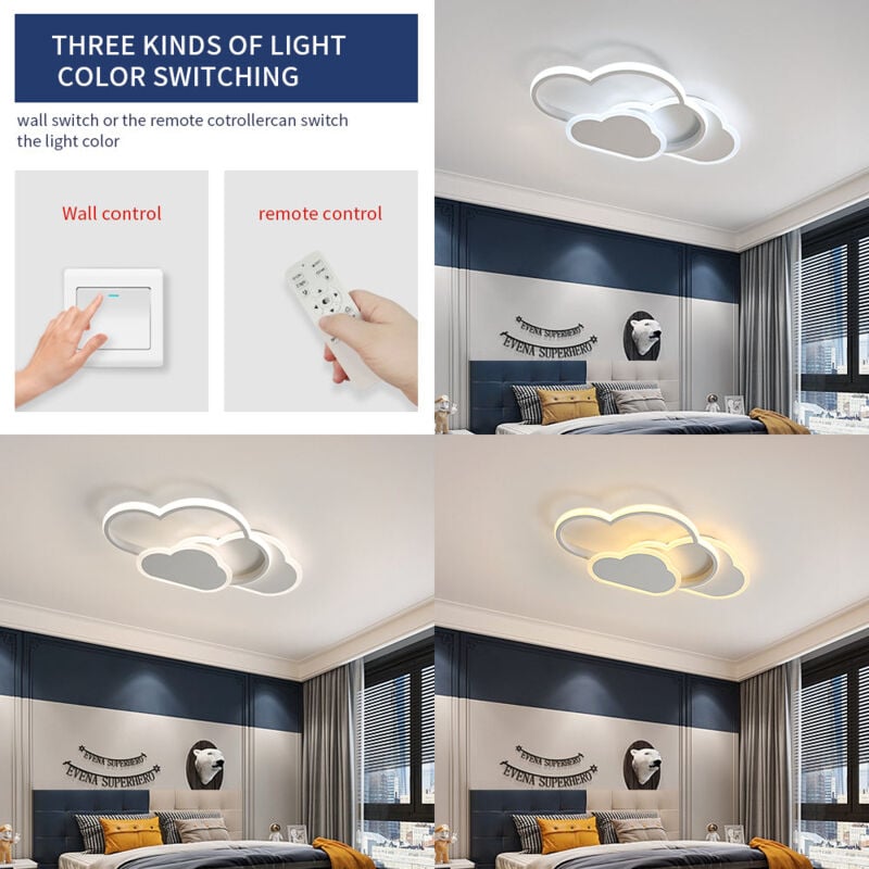 GOECO Cloud Ceiling Light, 32W Creative LED Ceiling Lamp with Dimmable Remote Control 3000-6500k 2800lm L42H6cm, Cartoon Lighting for Living Room Children's Room Boy and Girl Bedroom - Image 2
