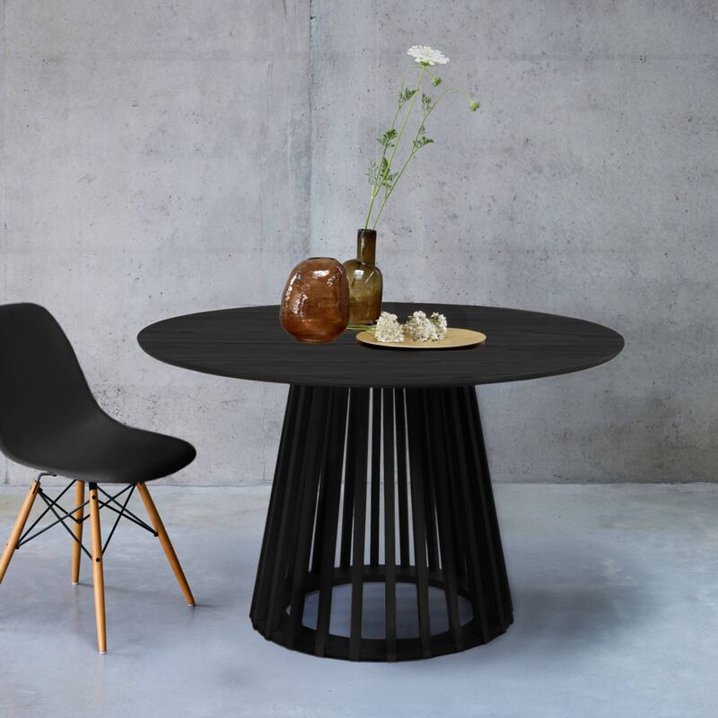 4-seater wooden-effect dining table with spruce legs, Clara, Black, 120x120x75 cm - Image 2