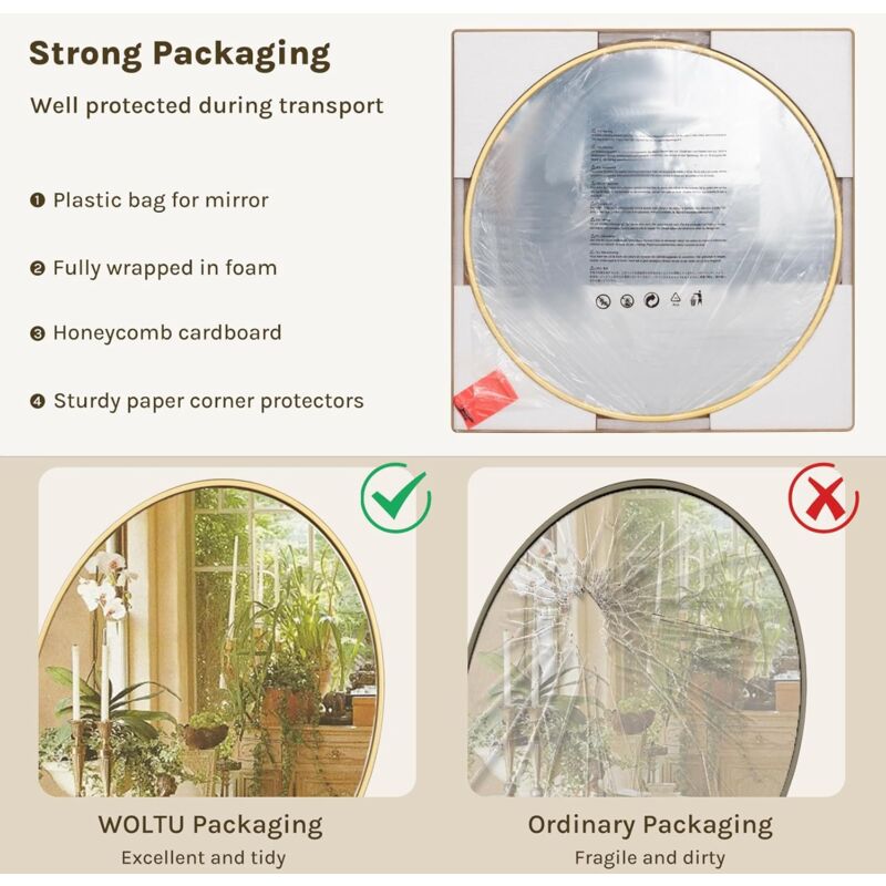 WOLTU Modern Wall Mounted Slim Frame Round Mirror, Golden 80cm - Image 3