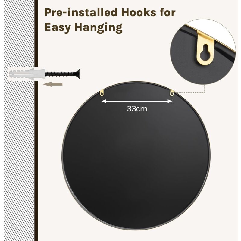 WOLTU Modern Wall Mounted Slim Frame Round Mirror, Golden 80cm - Image 4