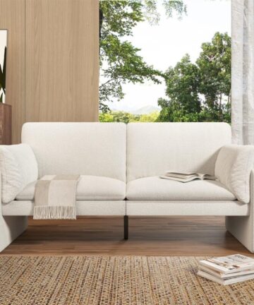 YODOLLA 2 Seater Sofa White, Comfy Sofa Couch 172cm, Modern Love Seat Sofa Velvet Sofa, Sofa 2 Seater for Living Room,Bedroom,Apartment,Home Office