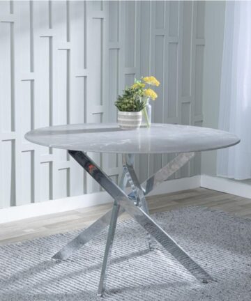 Ravenna Glass 4 Seater Round Dining Table with Chrome Metal Grey