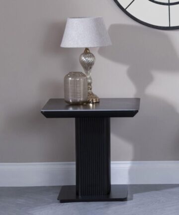 Stanmore Black Ceramic Fluted Lamp Table with Pedestal Base