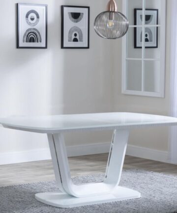 Bloomsbury 6 Seater White Glass Dining Table with V Base - 180cm