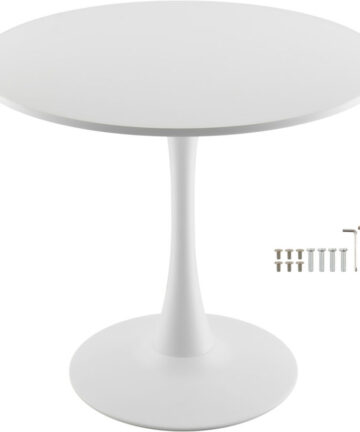 Mophorn Round Dining Table, 31.5 in Wooden Table for 2-4 People, Modern Circular Furniture with Pedestal Base, Ideal for Home, Kitchen, Living Room, or Office, White (Table Only)