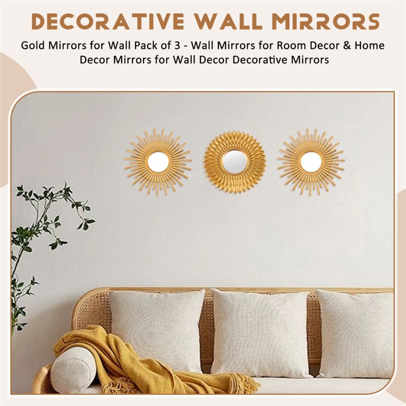 Gold Mirrors for Wall Pack of 3 - Room Decor & Home Decorative - Image 4