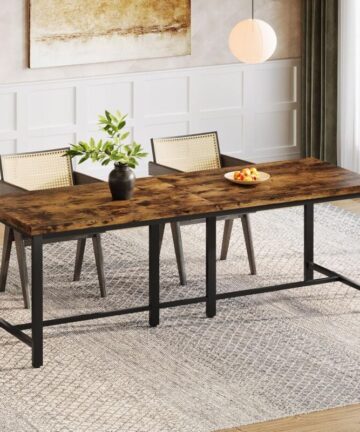 Tribesigns 200cm Long Dining Table for 6-8 Person, Large Industrial Rectangle Wood Dining Table, Rustic Dinner Table with Heavy Duty Metal Legs (Rustic Brown)