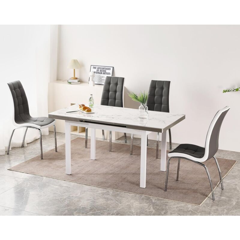 FURNIZONE UK Jade White Marble Effect Sintered Stone 4-6 Seater Extending Dining Table - Image 3