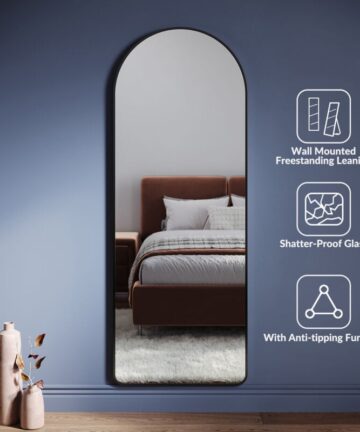 ELEGANT Freestanding Mirrors with Detachable Bracket, Arch Full Length Body Dressing Mirror for Floor/Wall in Bedroom Living Room, 1600 x 600 x 28mm