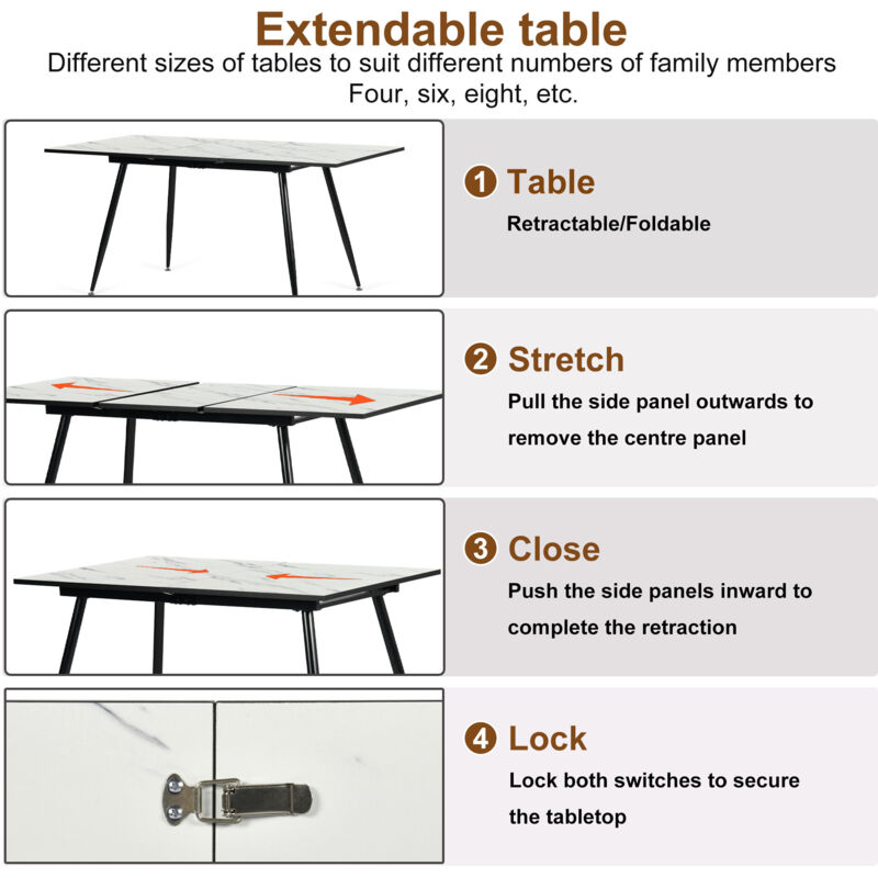 URBAN MEUBLE Morden White Marble extendable Dining Table - Image 4