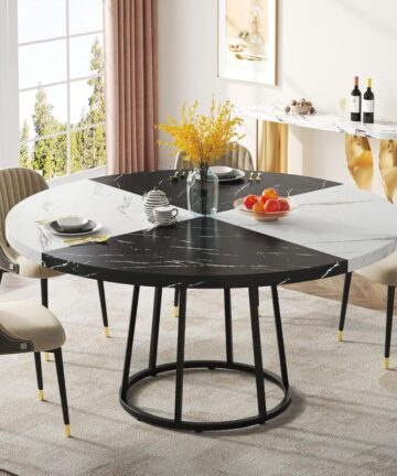 Tribesigns Round Dining Table, 120cm Dining Table for 4-6 People, Dinner Tables With Faux Marble Veneer for Living Room Kitchen, Black White(Only Table)