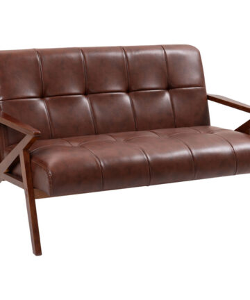 HOMCOM Compact Small Sofa with Solid Wood Frame, Vintage 2 Seater Sofa Brown