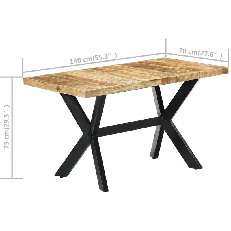 Dining Table 140x70x75 cm Solid Rough Mango Wood vidaXL - Image 3
