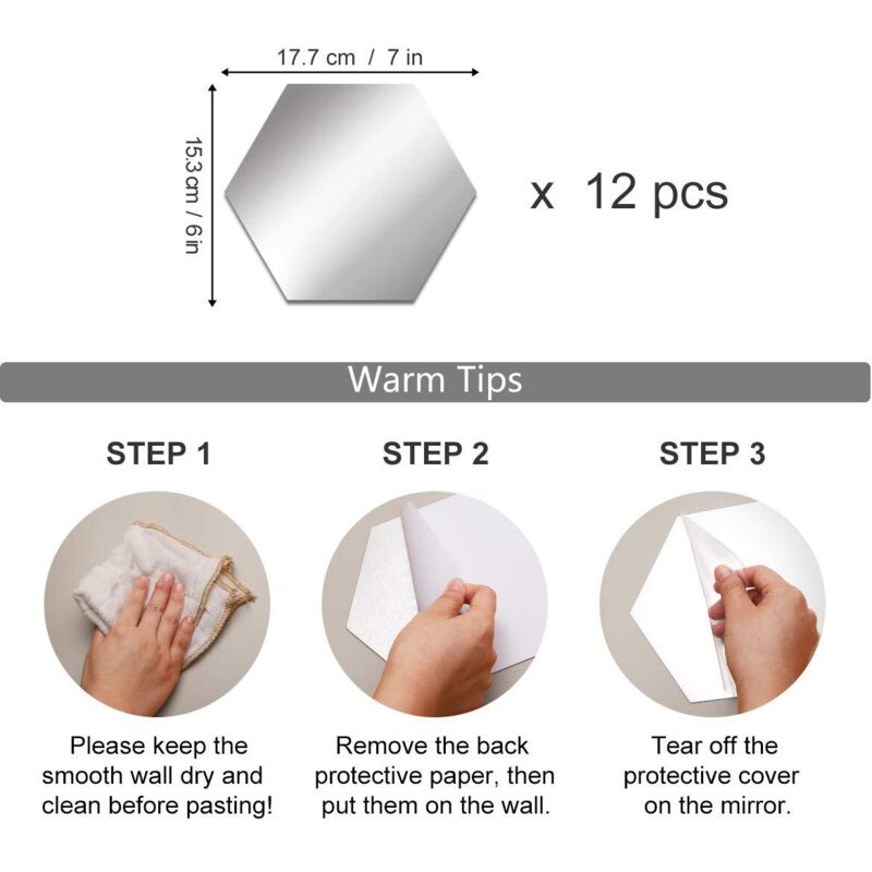 12 Pieces Acrylic Mirror Adhesive Wall Sticker Wall Mirrors Decals Living Room Bedroom Decor 17.7 cm x 15.3 cm (Hexagon, Silver) NPTERBL - Image 4