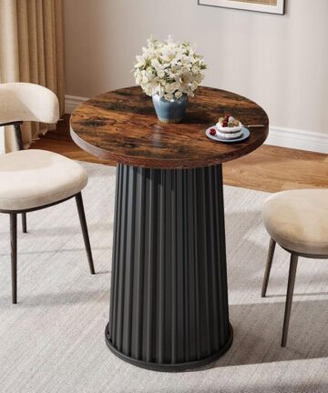 Tribesigns 23-Inch Round Dining Table for 2, Modern Small Circle Kitchen Dinner Table with Metal Base for Small Space, Living Room, Dining Room, Kitchen, Apartment, Rustic Brown & Black