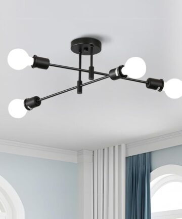 COMELY Vintage Industrial Ceiling Light, Black 4-Lights Retro Vintage Ceiling Lamp, Modern Chandeliers Ceiling Pendant Light E27 for Living Room Bedroom Kitchen