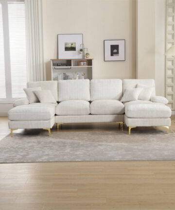 U-Shaped Sectional Sofa â€“ Modular Corner Couch with Double Chaise, Soft Chenille Fabric, Customisable Layout â€“ Luxurious Large Living Room Furniture(Beige)