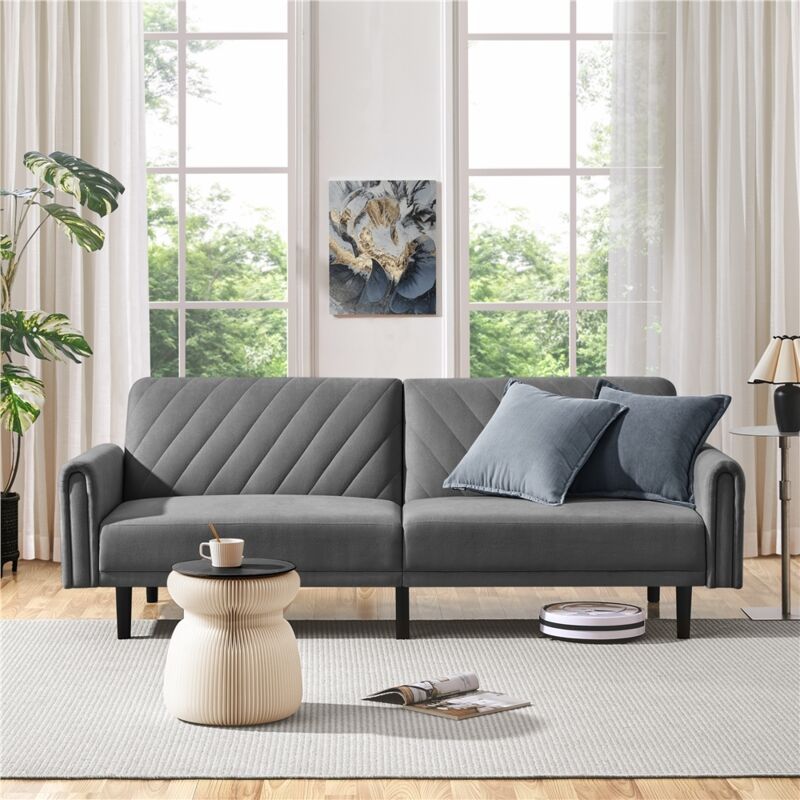 Yaheetech Convertible Sofa Bed, Fabric 3-Seater Sofa Bed for Limited Space Dark Grey - Image 2