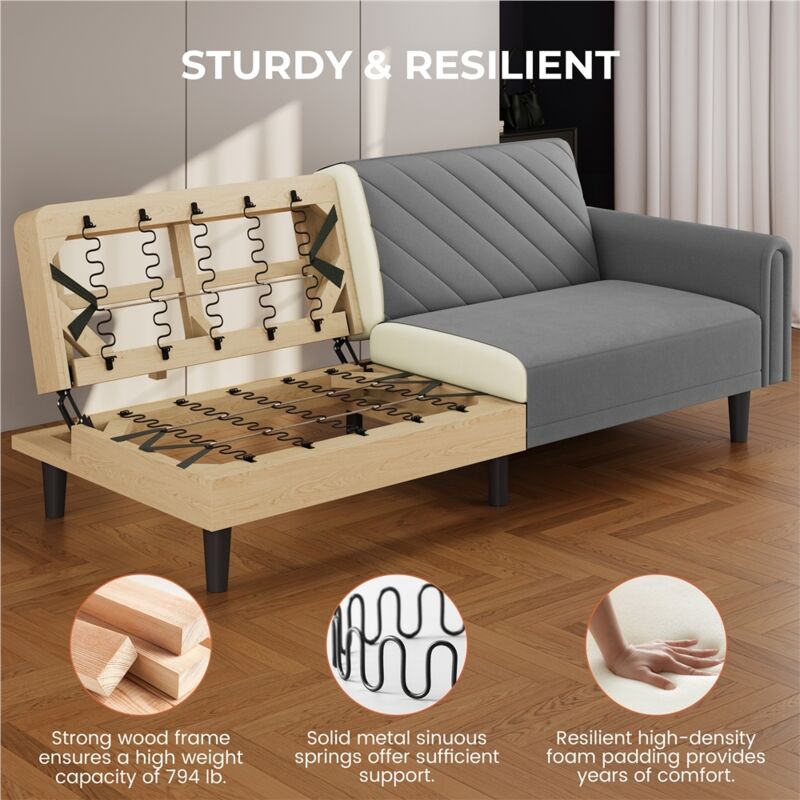 Yaheetech Convertible Sofa Bed, Fabric 3-Seater Sofa Bed for Limited Space Dark Grey - Image 4