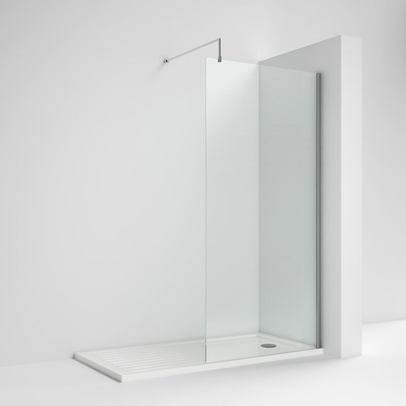 Nuie Wet Room Screen 1850mm High x 700mm Wide with Support Bar 8mm Glass - Chrome - Image 4