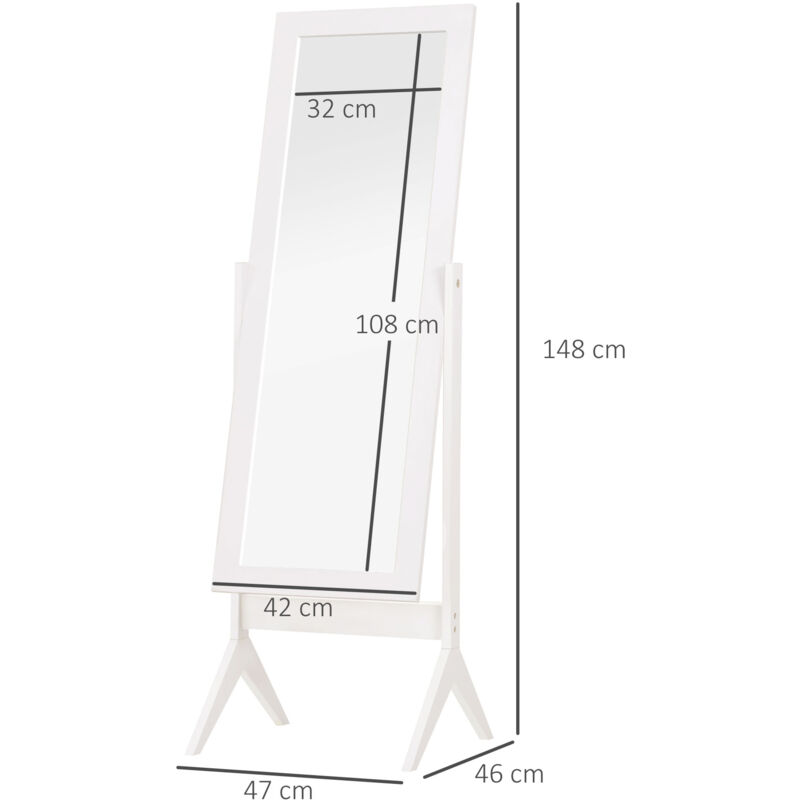 HOMCOM Dressing Mirror Freestanding Tall Adjustable Angle White 148x47cm White - Image 2