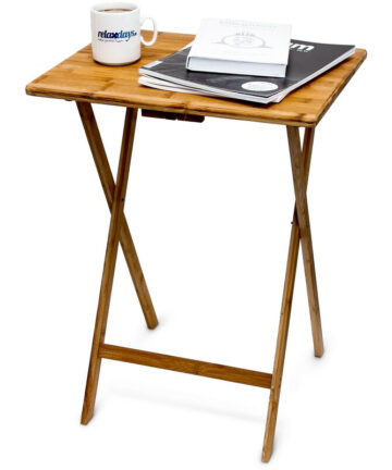 Relaxdays Folding End Table, 68 x 48 x 38.5 cm, Bamboo Foldable Table, Indoor and Outdoor Use, Natural Brown