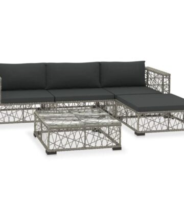 5 Piece Garden Lounge Set with Cushions Poly Rattan Grey vidaXL