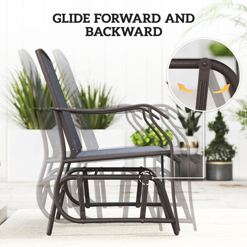 Outsunny 3 PCS Outdoor Sling Fabric Rocking Glider Chair w/ Table Set Grey - Image 4