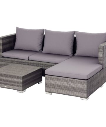 Outsunny Rattan Garden Sofa Set Storage Table Wicker Patio Lounger 4-Seater Grey